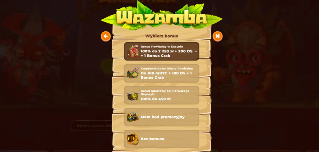 Wazamba Bonus na start.